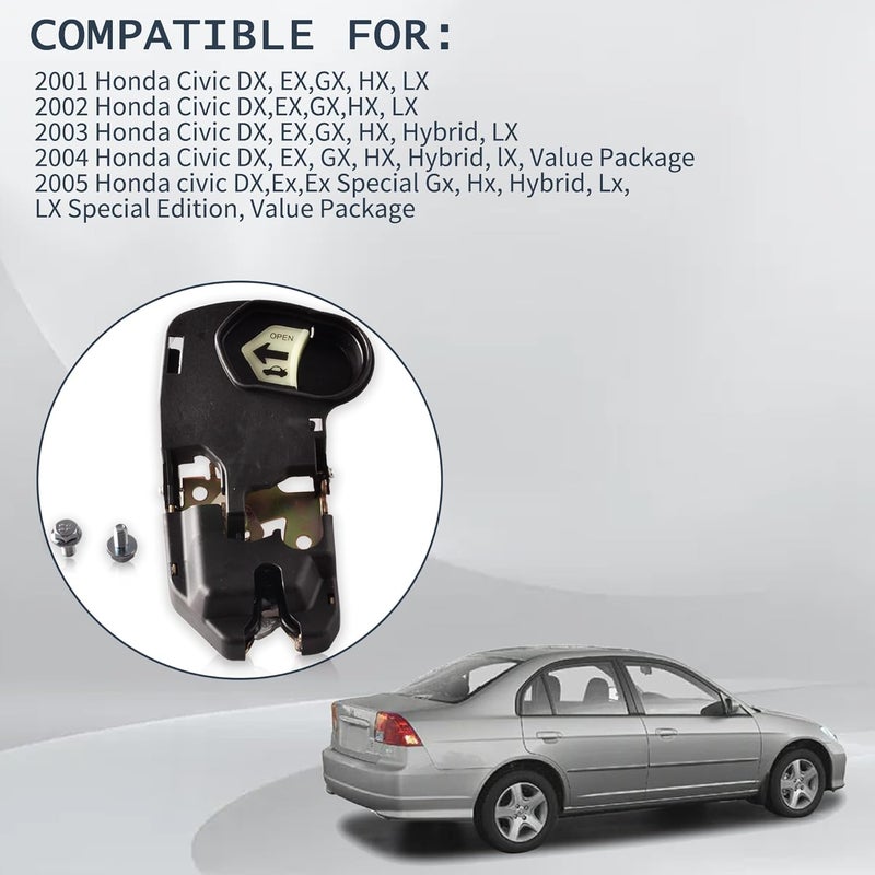 GrteRokky مجموعة قفل مقبض غطاء صندوق السيارة متوافقة مع هوندا سيفيك 2001-2005 1.3L 1.7L قفل غطاء صندوق السيارة 74851-S5A-A02 74851-S5A-A01 - Image 2